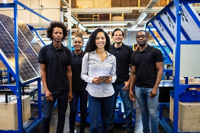 Workers at manufacturing plant
